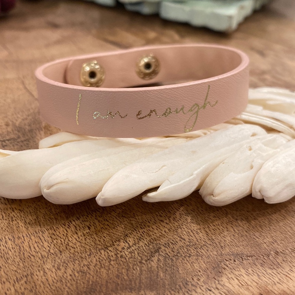 Graphic Leather “I am Enough” Bracelet